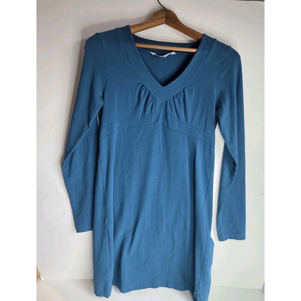 Athleta Senorita Long Sleeve Teal Organic Cotton Stretchy Knit Midi Dress sz M